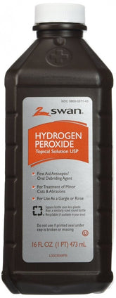 Hydrogen Peroxide First Aid Solution bottle pour for basic wound cleansing.