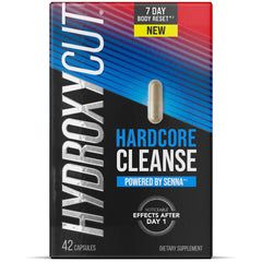 Hydroxycut Hardcore Cleanse bottle front view highlighting a seven-day reset potential