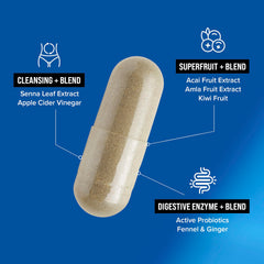 Label view shows senna leaf extract and apple cider vinegar for digestive support