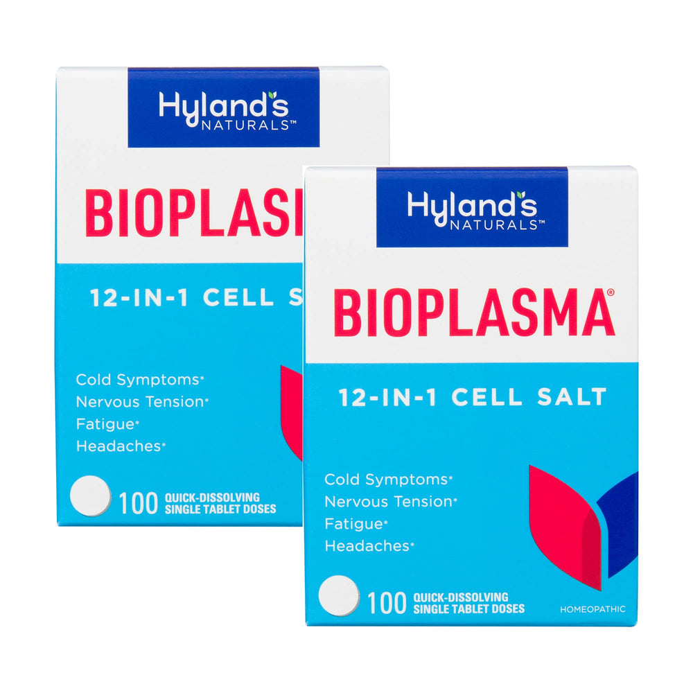 Hyland's Bioplasma tablets in bottle front view showing easy daily dosing.
