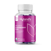 Hyland's Organic Elderberry Plus Gummies bottle front for daily vegan immune support.