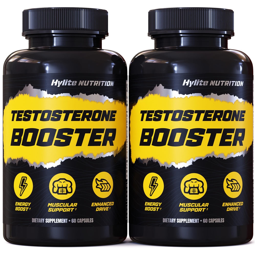 HYLITE NUTRITION Testosterone Booster bottle pour boosts workout energy.
