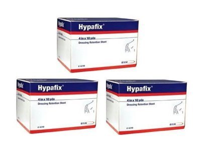 Hypafix dressing retention tape secures flexible dressings on curved skin.