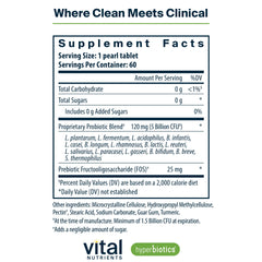 Hyperbiotics Vital Nutrients Pro-15 bottle back displays dosage and ingredients.