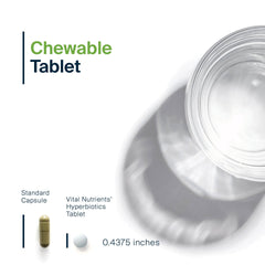 Hyperbiotics strawberry-vanilla chewable tablet close-up for kid-friendly daily use.