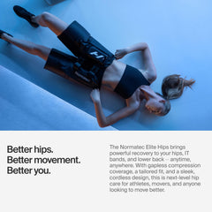 Hyperice Normatec Elite Hips adjustable velcro straps secure a consistent compression fit.
