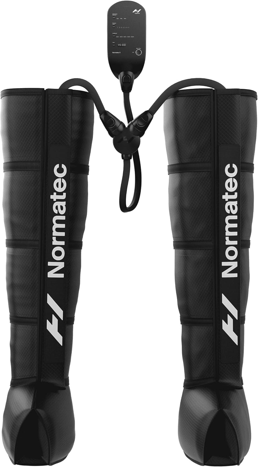 Hyperice Normatec 3 front view shows a compact recovery system for legs
