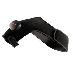 Hyperice Venom 2 shoulder wrap on the shoulder for targeted heat relief.