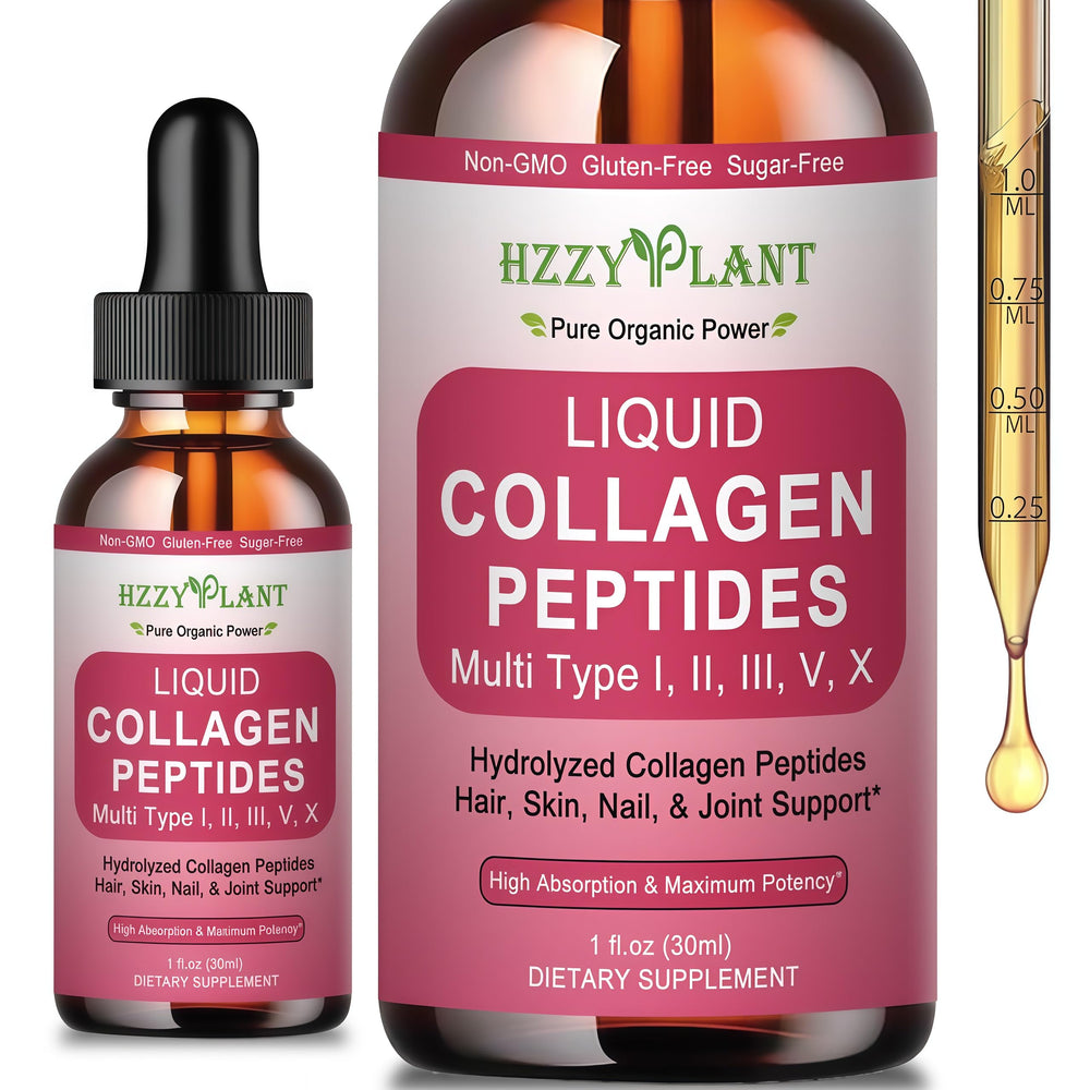 HZZYPLANT Liquid Collagen Drops bottle for quick absorption and daily skin support.