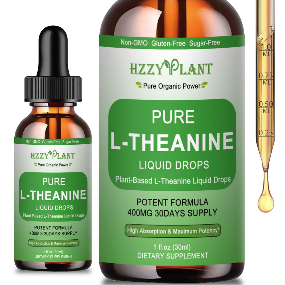 HZZYPLANT L-Theanine Liquid Drops bottle for plant-based calm support and fast absorption
