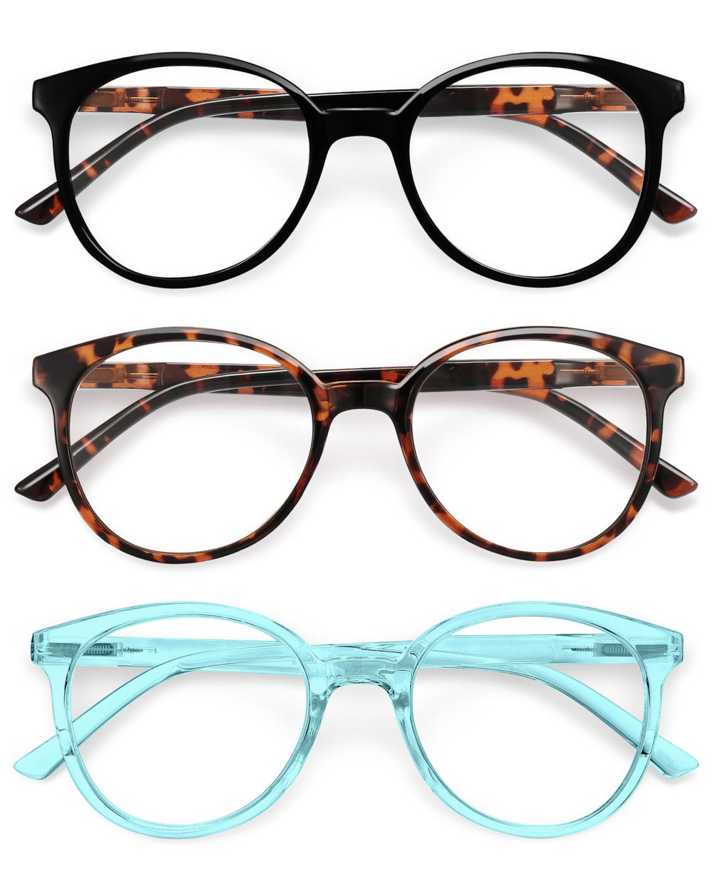 IBOANN blue light glasses 3-pack round frames for reduced eye strain during screen time