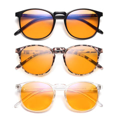 IBOANN Chic & Comfy blue light glasses with round frames reduce screen eye strain.