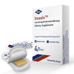Ibsa Irosolv film strip lemon shows fast dissolve for easy on the go iron support