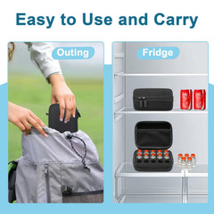 ICIMBI travel-ready vial case with mesh pocket for accessories.