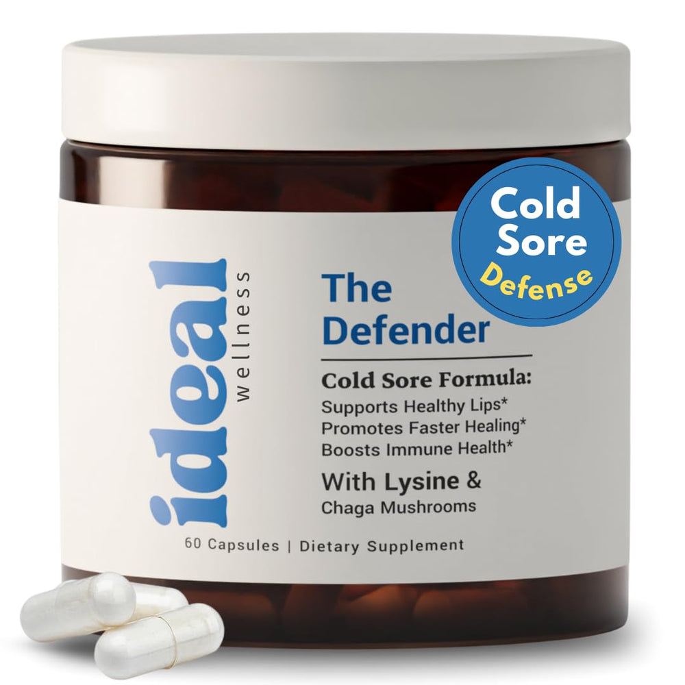 Ideal Wellness L-Lysine capsules bottle promotes lip health and immune support.