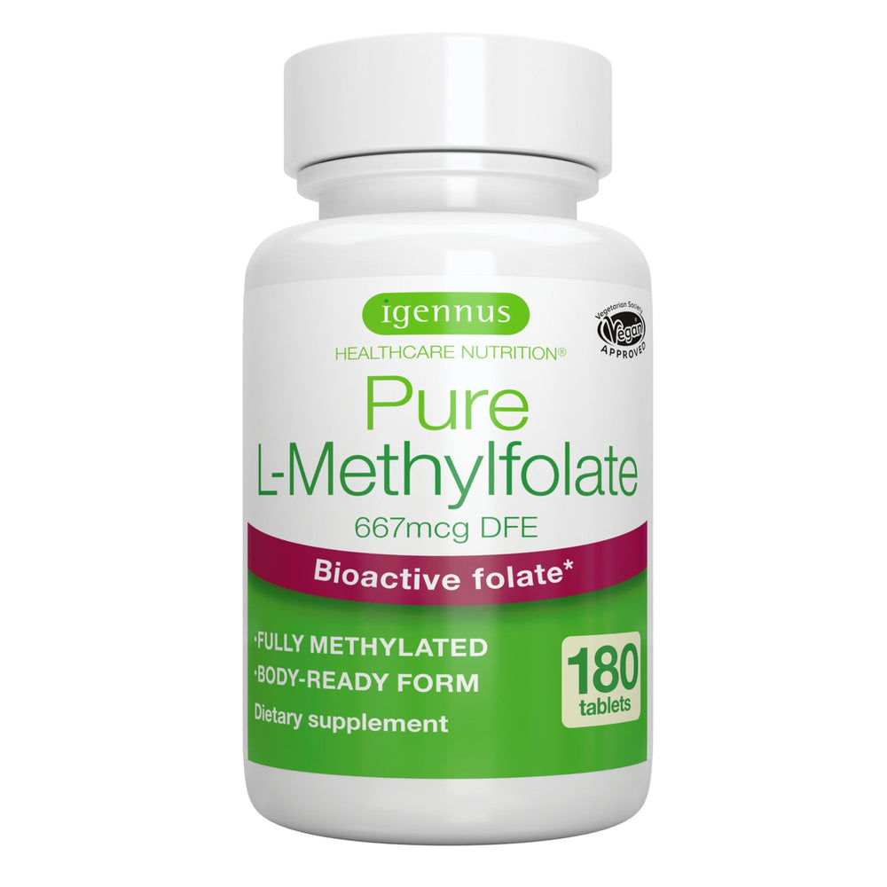 Igennus Pure Methyl Folate tablets, 180-count, supports daily folate intake