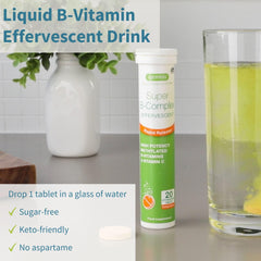 Igennus Super B-Complex orange-flavor effervescent tablet dissolves rapidly in water.