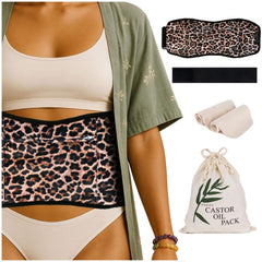 OASIZZ Reusable Castor Oil Pack Wrap for Stomach – 5-Piece, Adjustable 30–60 Inch, Cheetah Dark Fabric