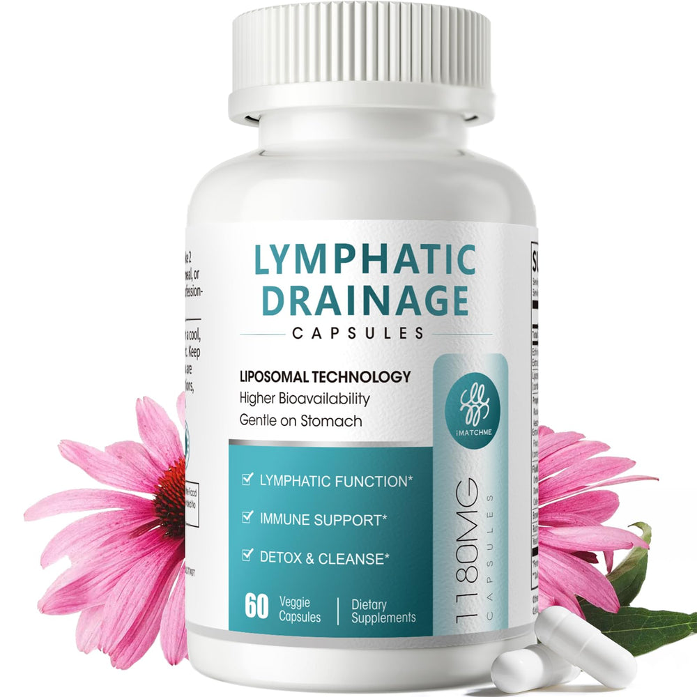 iMATCHME Lymphatic Drainage bottle and capsules support gentle fluid balance.