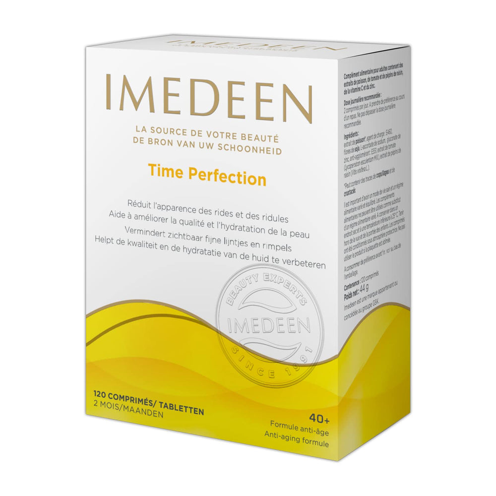 Imedeen Time Perfection packaging showing 120 tablets for daily skin support
