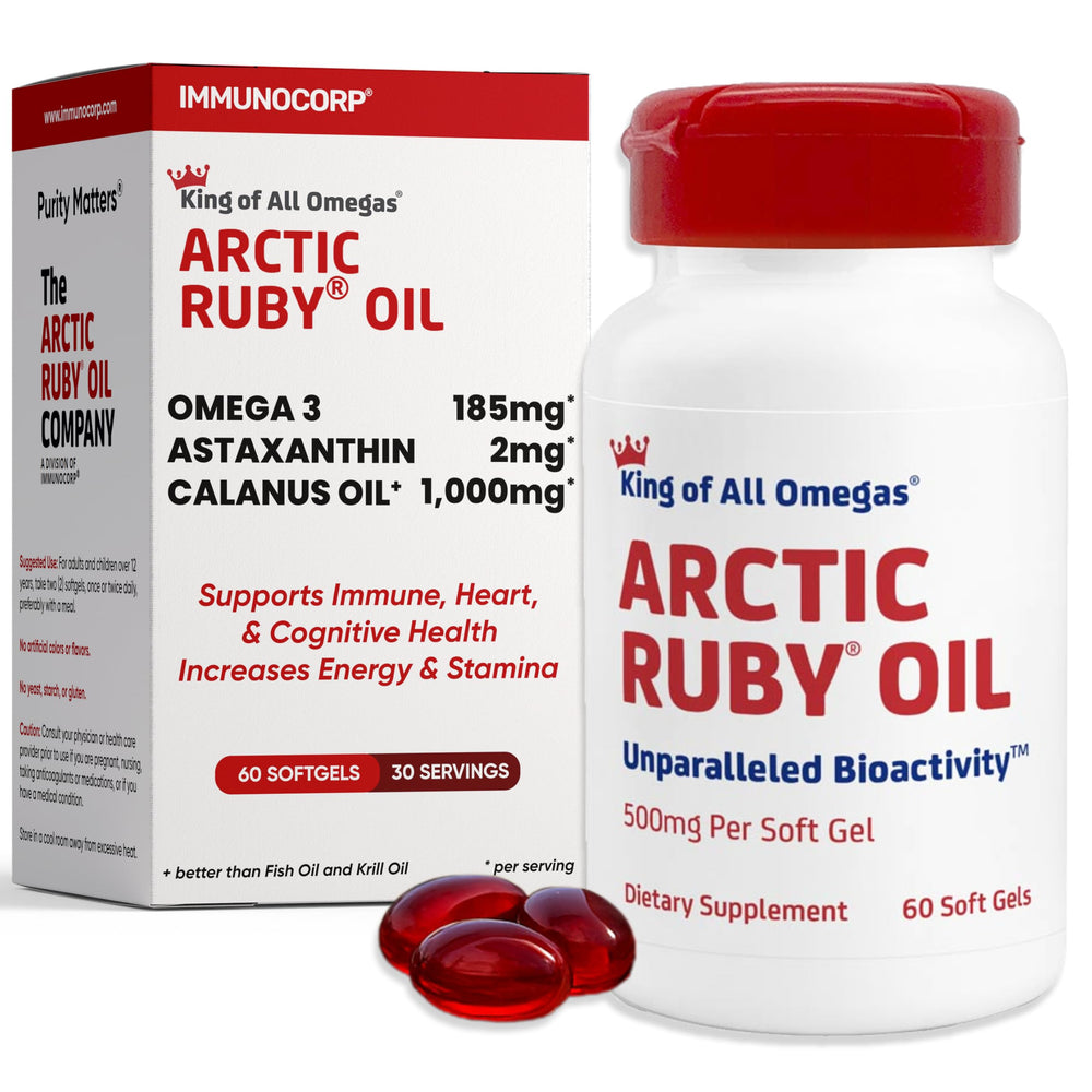 Immunocorp Arctic Ruby Oil bottle for daily omega-3 support.