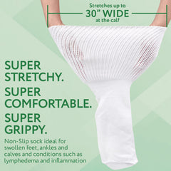 IMPRESA extra wide white calf high socks angled view with non skid grip