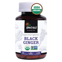 Incas by Asiya Life Thai Black Ginger capsules bottle front, 500mg for daily herbal support.