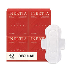 Inertia Prism Red pads pack front view showing discreet, eco-friendly protection for daily wear.