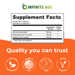 Infinite Age bladderwrack ingredient closeup signals natural mineral blend.