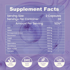 inGreens 10-in-1 antioxidants supplement bottle label highlights NAD NMNH CoQ10 and resveratrol.