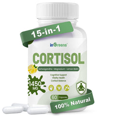 inGreens cortisol supplement bottle promoting daily balance and relaxed focus.