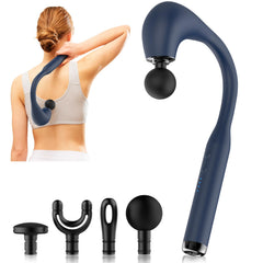 INKEER massage gun with extended handle reaching tough-to-reach areas for self-massage.