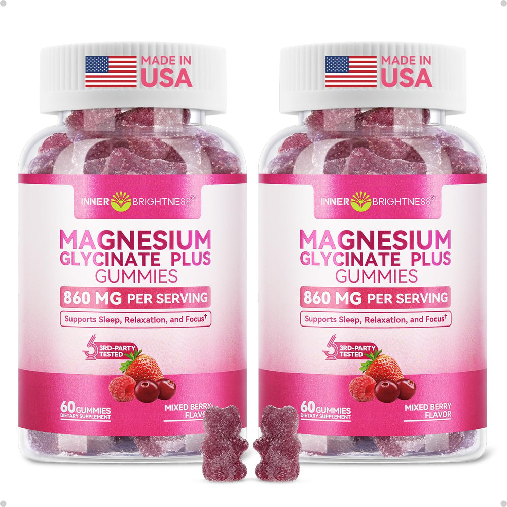 Inner Brightness Magnesium Glycinate Plus Gummies bottle for easy daily intake and sleep support