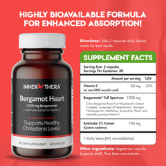 INNERTHERA Bergamot Heart ingredients panel showing polyphenols for lifestyle-friendly heart care