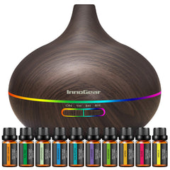 InnoGear diffuser with 400ml dark wood base for extended humidification.