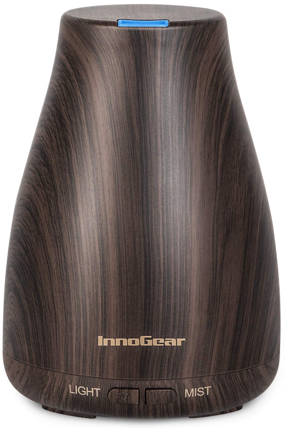 InnoGear essential oil diffuser in brown, front view, compact bedside companion.