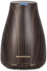 InnoGear essential oil diffuser in brown, front view, compact bedside companion.