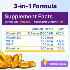 InnovixLabs Vitamin D3 K2 capsules highlight MK4 and MK7 for absorption