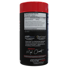 Insane Labz Insane Cutz label highlights Dandelion Root and AMPiberry for balanced energy.