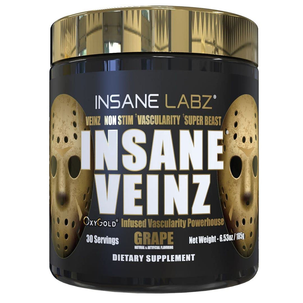 Insane Labz Insane Veinz Gold bottle front showing non-stimulant NO formula
