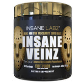 Insane Labz Insane Veinz Gold bottle pouring to highlight vascular pumps and blood flow support.