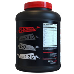 Insane Labz Insane Whey bottle label showing nutrition facts and flavors