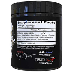 Psychotic Black Edition grape powder scoop suggests easy mixing and bold flavor.