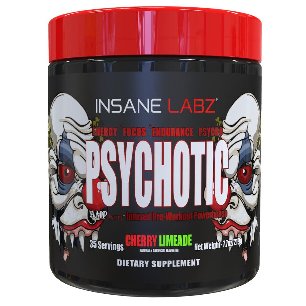 Insane Labz Psychotic bottle front display highlighting extreme energy and focus.