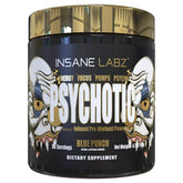 Insane Labz Psychotic Gold bottle on gym shelf ready for training.