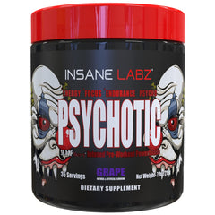 Insane Labz Psychotic grape bottle, bold energy for workouts.