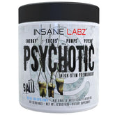Insane Labz Psychotic SAW blue raspberry canister ready for intense workouts.