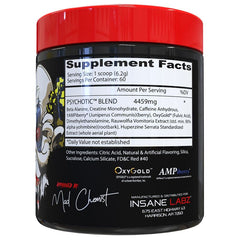 Insane Labz Psychotic scoop dispense shows portion size and ready-to-mix powder.