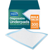 Inspire disposable chux underpads 23x36 front view of 300-count pack for bulk protection