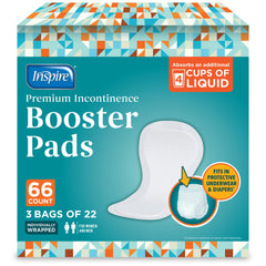 Inspire Ultra Booster Pad pack close-up showing discreet packaging and travel-ready protection.